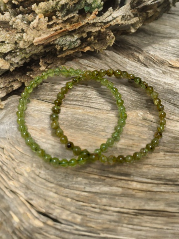 Natural Peridot 4mm 7.5” Crystal Stretch Bracelet