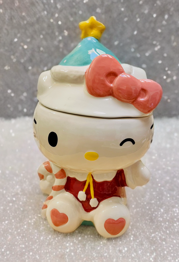 Hello Kitty Holiday Candy Cane Cookie Jar-Blue Sky Clayworks