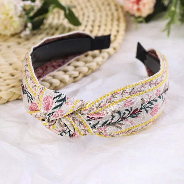 Headband-Top Knot Embroidered Boho