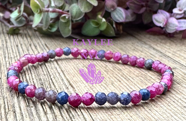 Natural Faceted Ruby & Sapphire 4mm 7.5” Bracelet