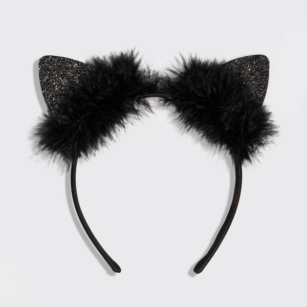 KITSCH - Satin Cat Ears Headband - Black Glitter
