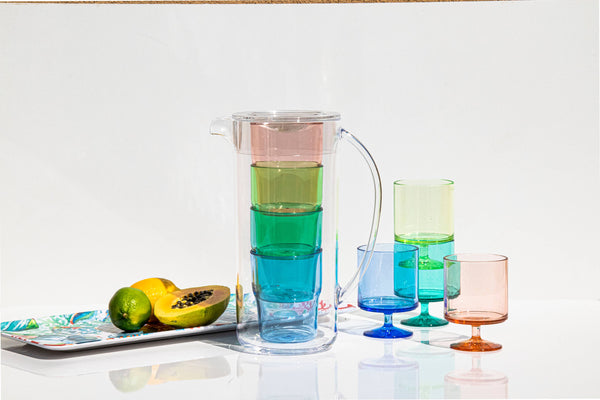 Simple Stacked Nested Pitcher Set, 4 Assorted Color Glasses: Pastel