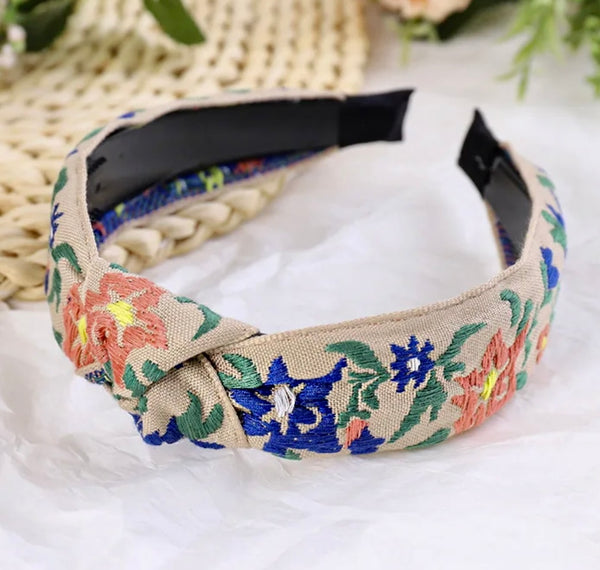 Headband-Top Knot Embroidered Boho