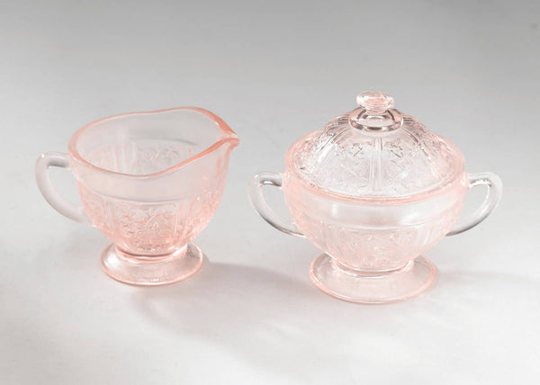 Depression-Style “Sharon” Sugar & Creamer Set, Pink