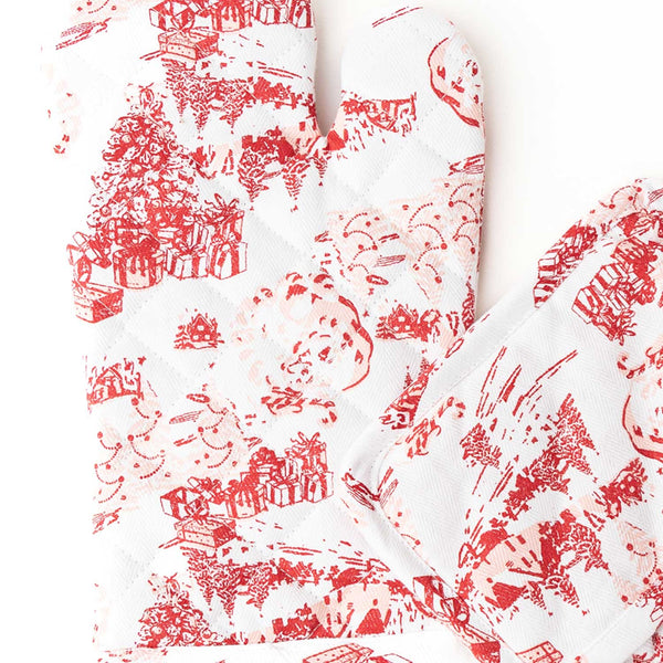 8 Oak Lane - Santa Toile Oven Mitt Set