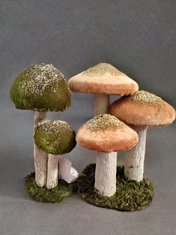 Mushroom Trio Sitter-Velvet Pink and Gold