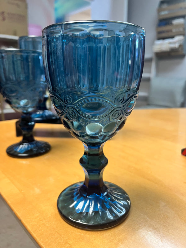 Glass Goblets Beveled Set of 6