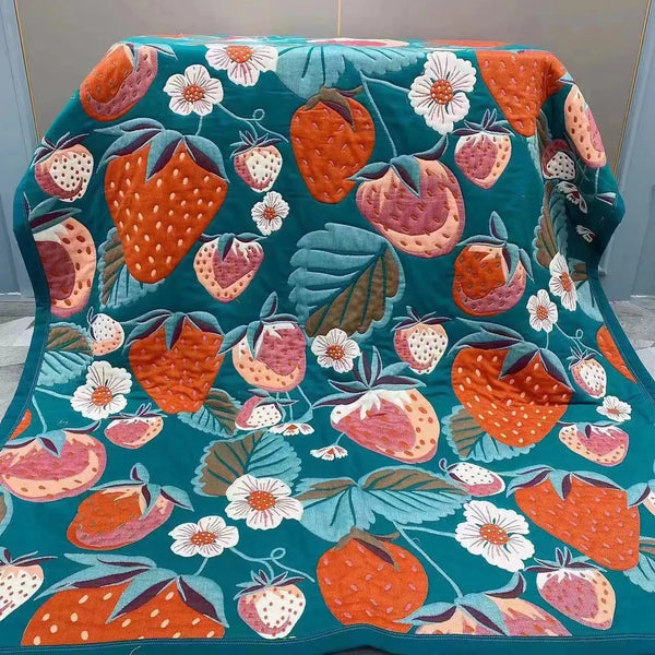 Luxury Quilted Strawberry Floral Blanket