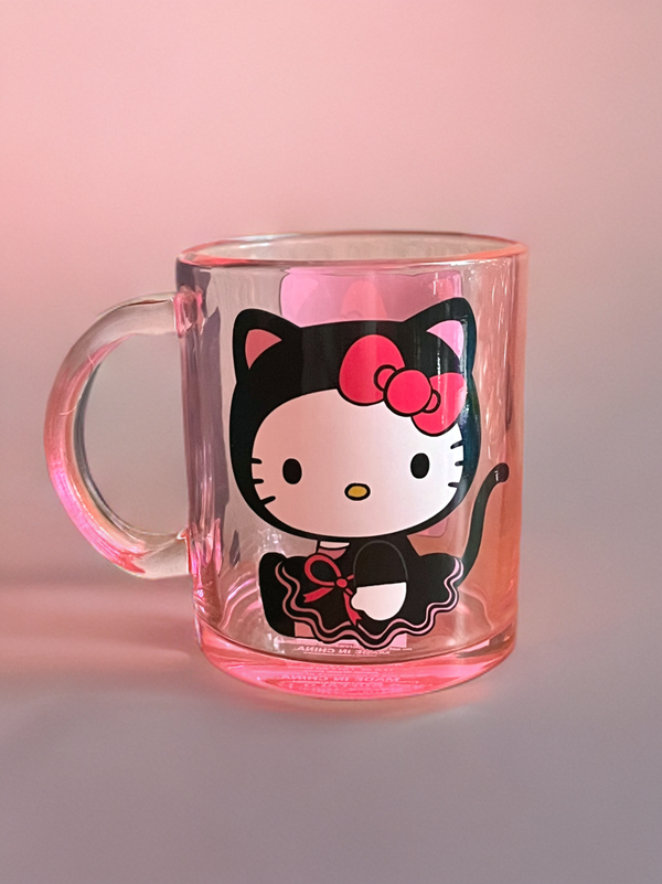 HELLO KITTY HALLOWEEN BLACK CAT 17.5oz Glass Coffee Mug