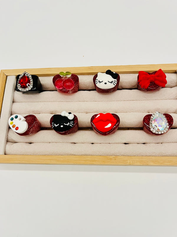 Red -Resin Charm Rings