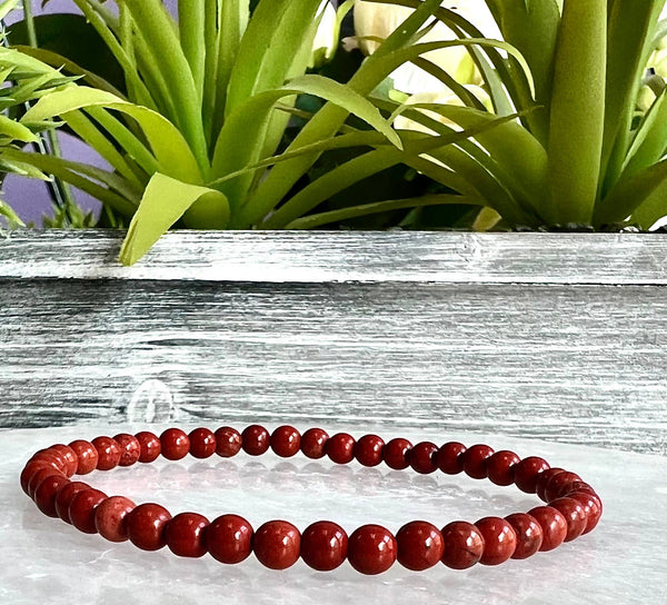 Natural Red Jasper 4mm 7.5” Crystal Stretch Bracelet