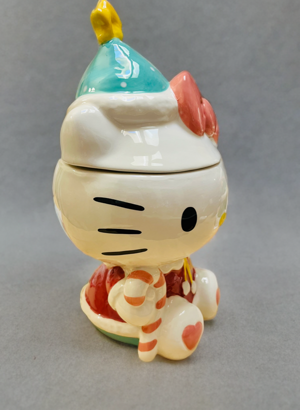 Hello Kitty Holiday Candy Cane Cookie Jar-Blue Sky Clayworks