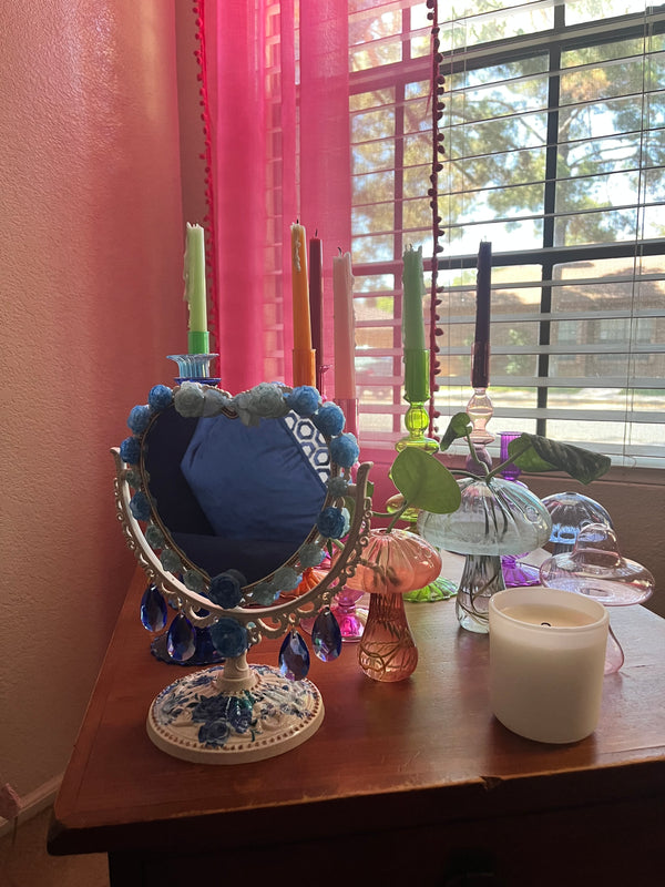 Handmade Kitschy Vanity Mirror-Blue Rose