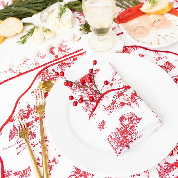 8 Oak Lane - Santa Toile Scalloped Dinner Napkin