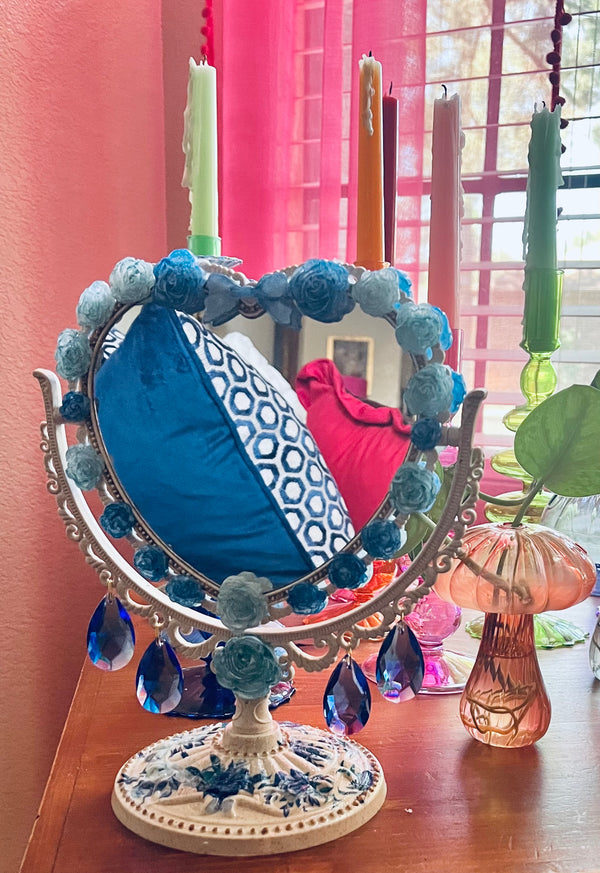 Handmade Kitschy Vanity Mirror-Blue Rose