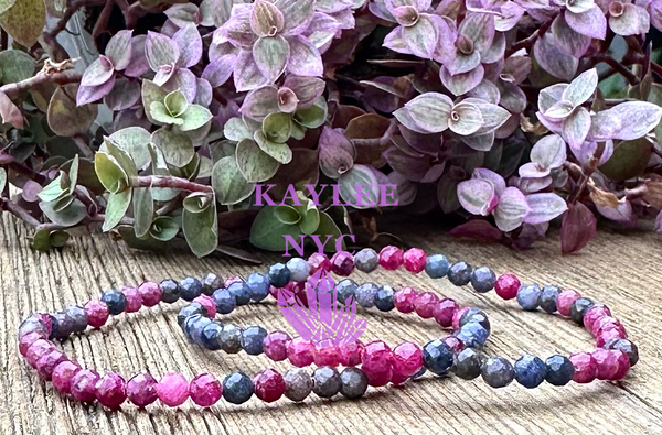 Natural Faceted Ruby & Sapphire 4mm 7.5” Bracelet