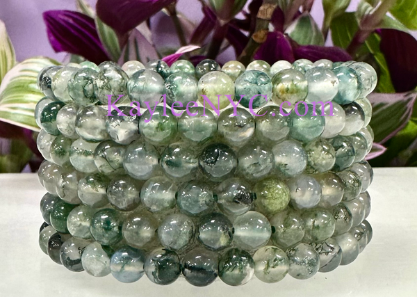 Moss Agate 6mm 7.5” Crystal Healing Stretch Bracelet