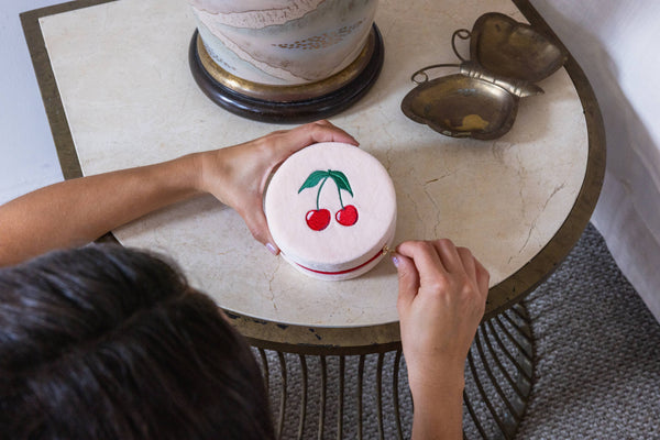 Living Royal - Velvet Jewelry Zip Case / Travel Organizer - Cherries -Cream