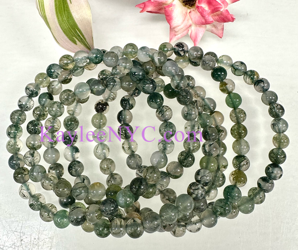 Moss Agate 6mm 7.5” Crystal Healing Stretch Bracelet