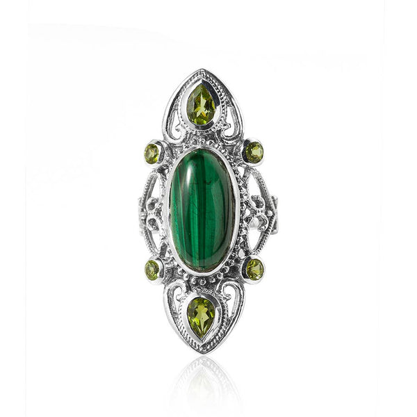 Tiramisu - Malachite Peridot 925 Sterling Silver Cocktail Ring