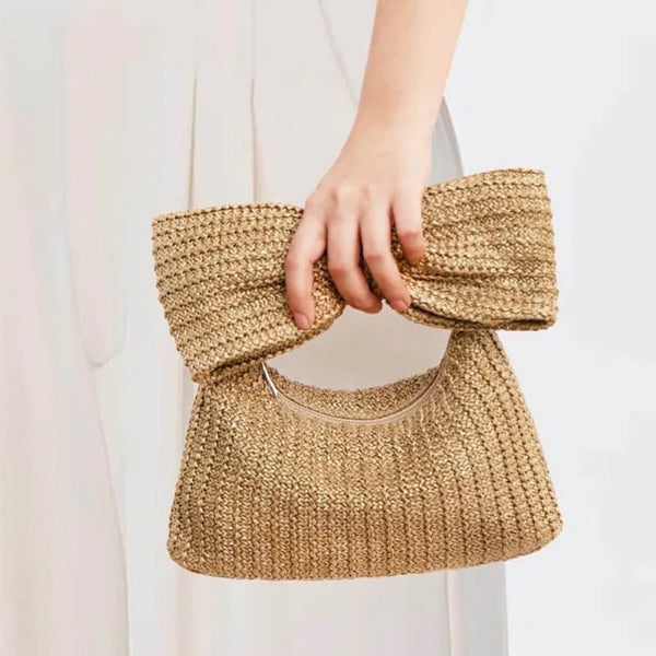 Bow Straw Blend Hand Bag