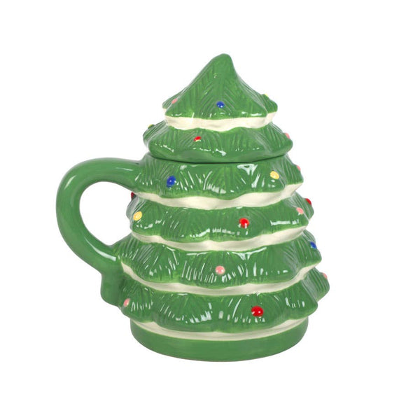 Green Christmas Tree Mug with Lid