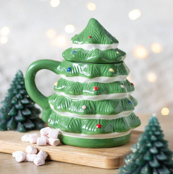 Green Christmas Tree Mug with Lid