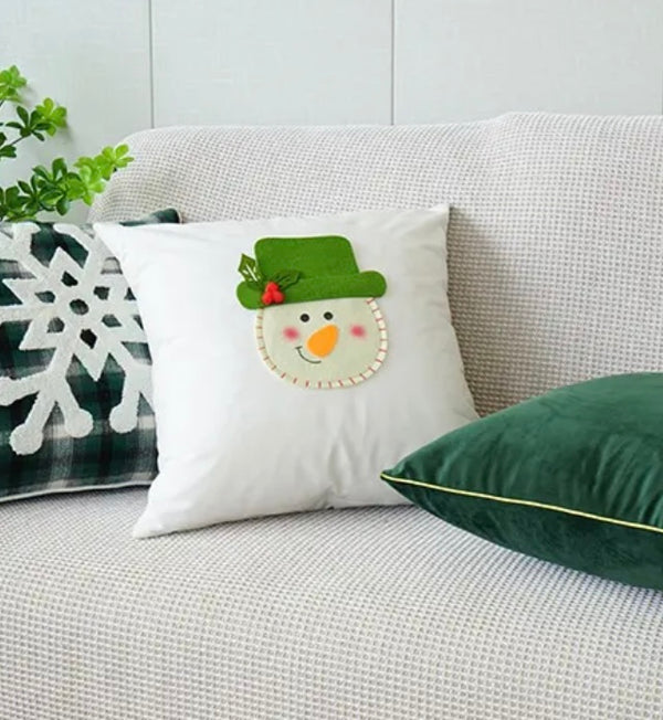 Santa and Snowman, Velvet Pillow Cover