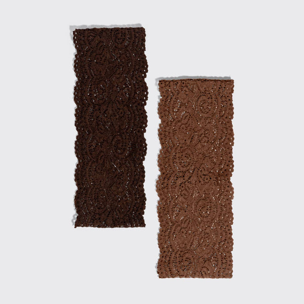 KITSCH - Wide Lace Elastic Headbands 2pc Set - Mocha & Chocolate
