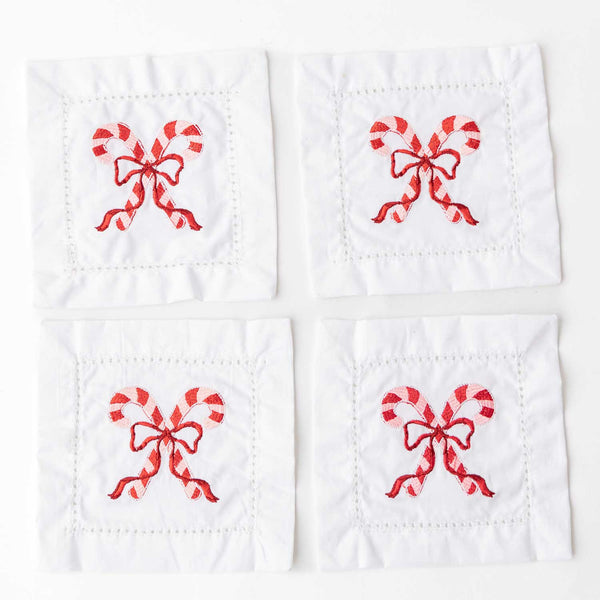 8 Oak Lane - Candy Cane Embroidered Cocktail Napkin Boxed Set