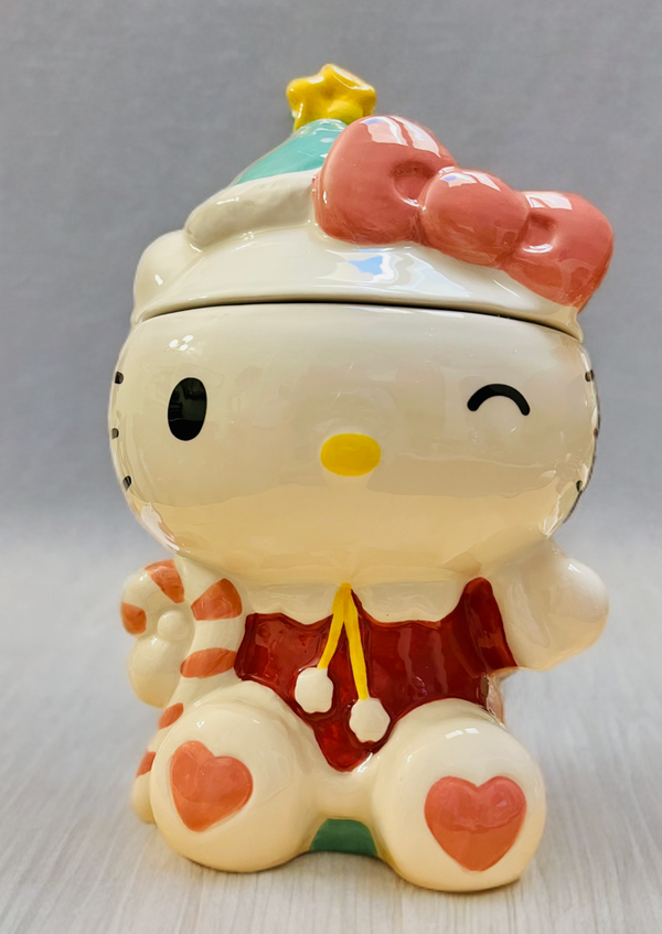 Hello Kitty Holiday Candy Cane Cookie Jar-Blue Sky Clayworks