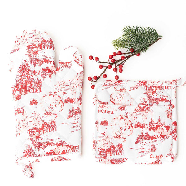8 Oak Lane - Santa Toile Oven Mitt Set