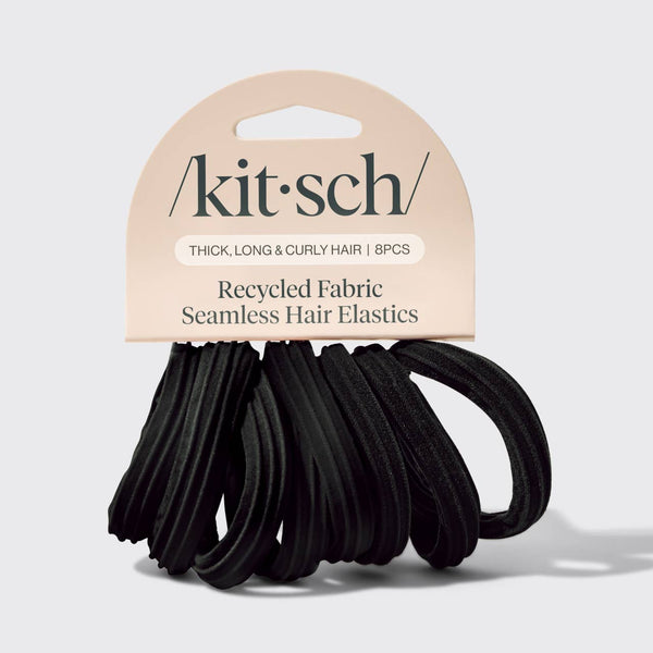 KITSCH - Recycled Seamless Hair Elastics 8pc Set- Black