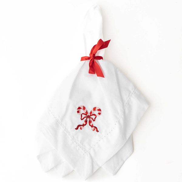 8 Oak Lane - Candy Cane Embroidered Dinner Napkin