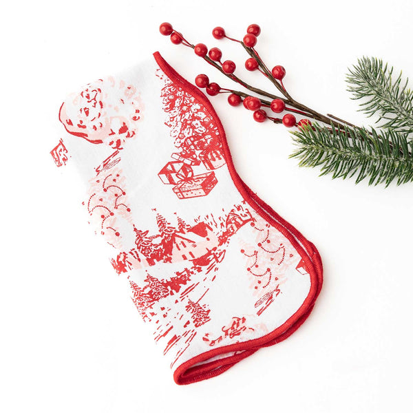 8 Oak Lane - Santa Toile Scalloped Dinner Napkin