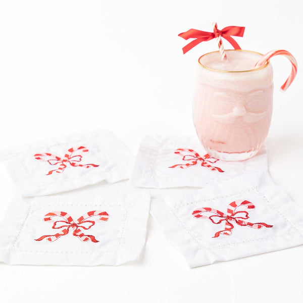 8 Oak Lane - Candy Cane Embroidered Cocktail Napkin Boxed Set