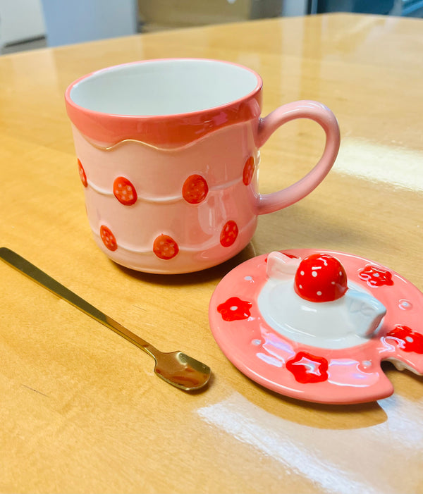 Strawberry Cupcake-Cup w/ Lid and Stir Spoon