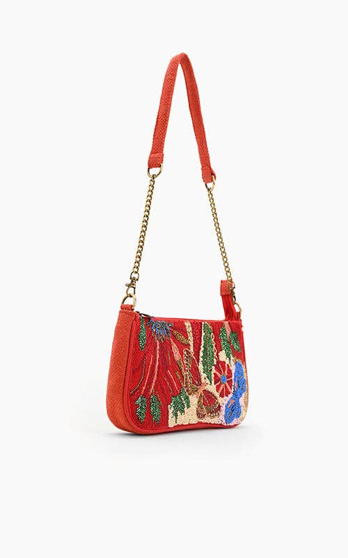 Vermilion Butterfly Bloom Handmade Shoulder Bag