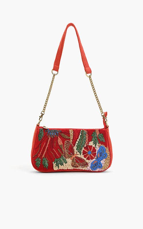 Vermilion Butterfly Bloom Handmade Shoulder Bag