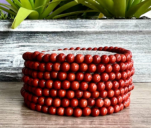 Natural Red Jasper 4mm 7.5” Crystal Stretch Bracelet