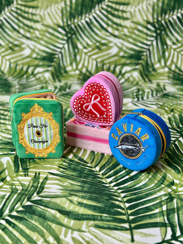 Living Royal - Velvet Jewelry Zip Case / Organizer - Heart Shaped w/ Bow