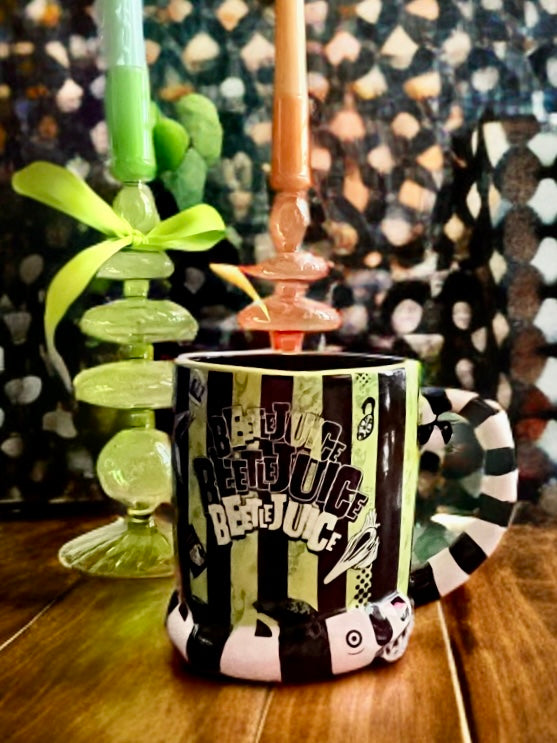 Beetlejuice Stripes and Names Ceramic 3D Sculpted Mug