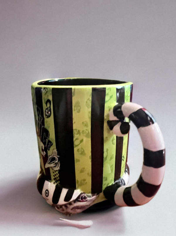 Beetlejuice Stripes and Names Ceramic 3D Sculpted Mug