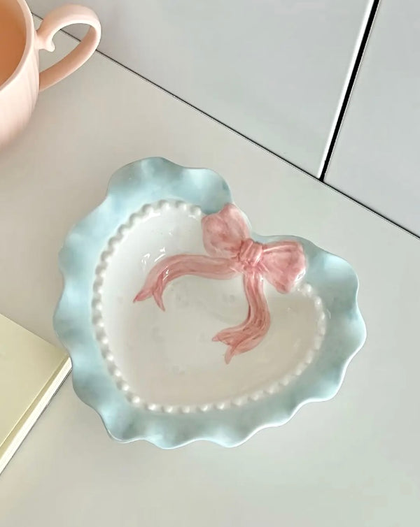 French Bow and Ruffles-Ceramic Plate & Bowl Set