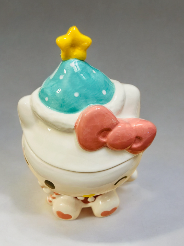 Hello Kitty Holiday Candy Cane Cookie Jar-Blue Sky Clayworks