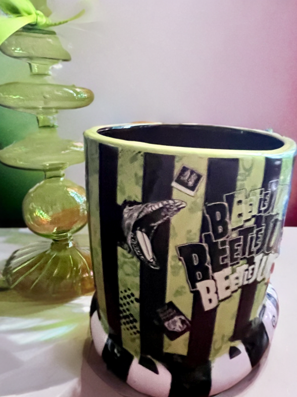 Beetlejuice Stripes and Names Ceramic 3D Sculpted Mug