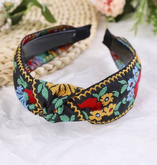 Headband-Top Knot Embroidered Boho