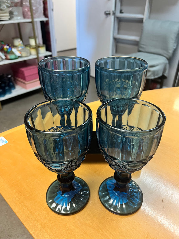 Glass Goblets Beveled Set of 6