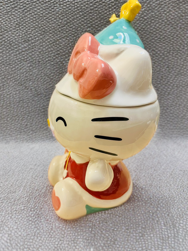 Hello Kitty Holiday Candy Cane Cookie Jar-Blue Sky Clayworks