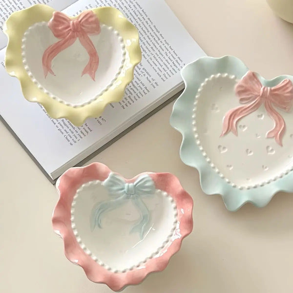 French Bow and Ruffles-Ceramic Plate & Bowl Set